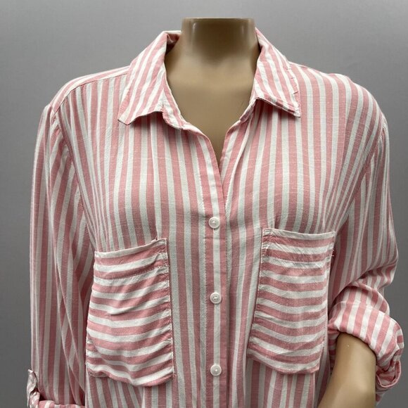 Casa Cabana Womens Striped Button-Down Shirt Red Pink White Womens XXL - Picture 2 of 12
